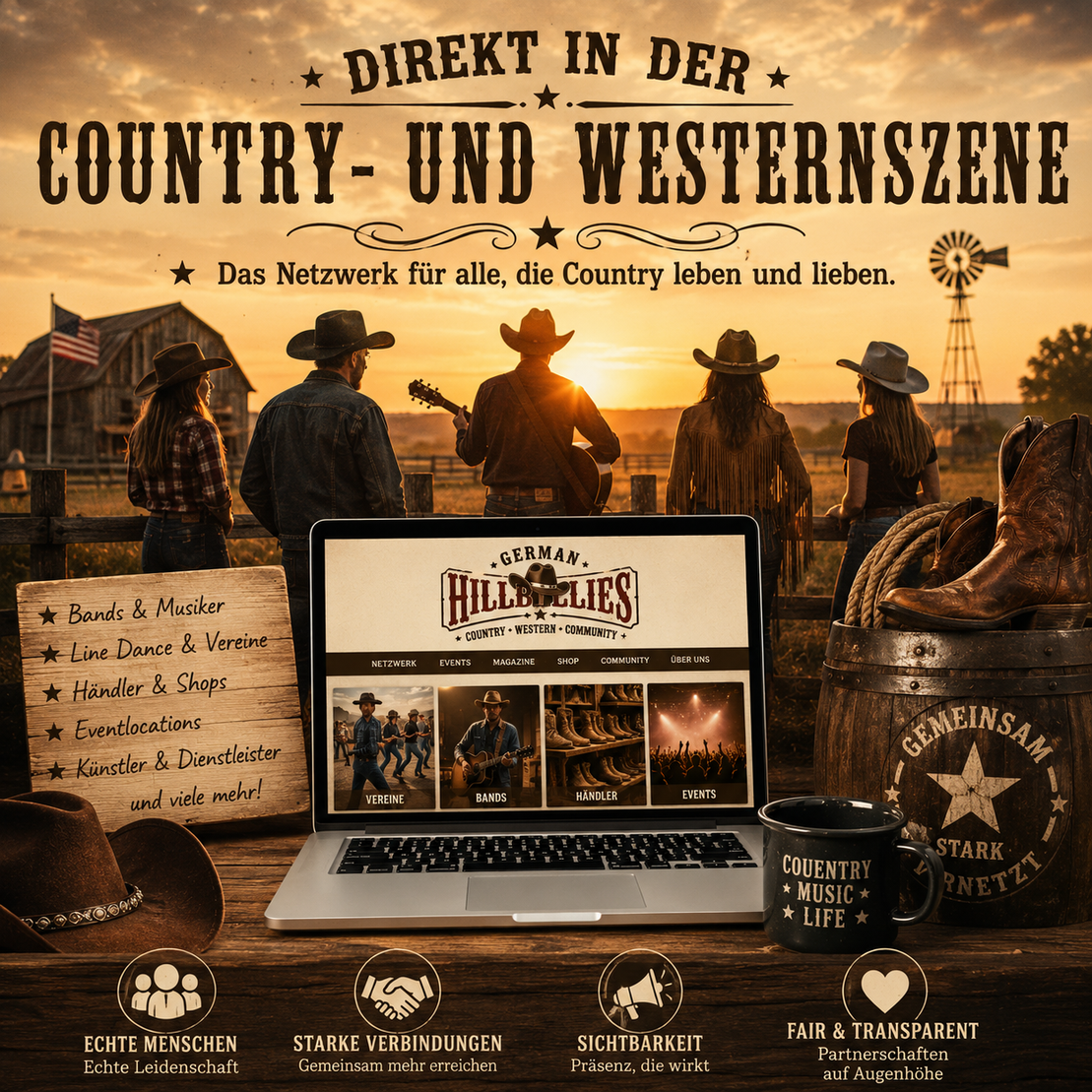 Country-Publikum vor einer Bühne mit Lichtern